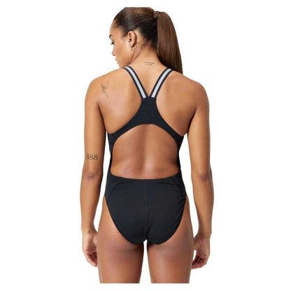 Black-Silver - Back - Speedo Womens-Ladies Logo Performance One Piece Swimsuit