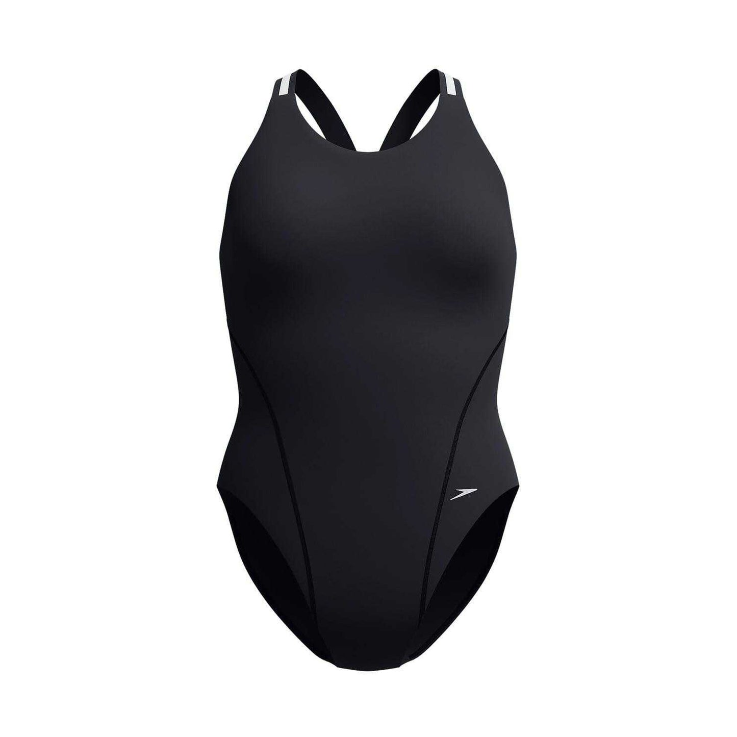 Black-Silver - Front - Speedo Womens-Ladies Logo Performance One Piece Swimsuit