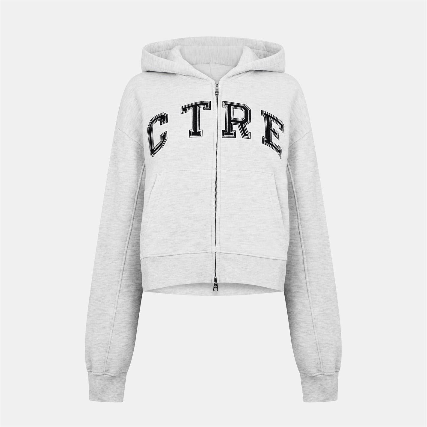 Grey - Front - Couture Womens-Ladies Applique Logo Cotton Full Zip Hoodie