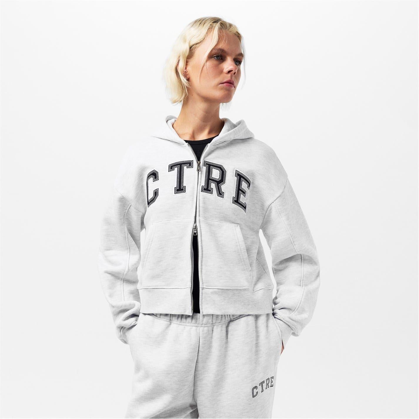 Grey - Side - Couture Womens-Ladies Applique Logo Cotton Full Zip Hoodie