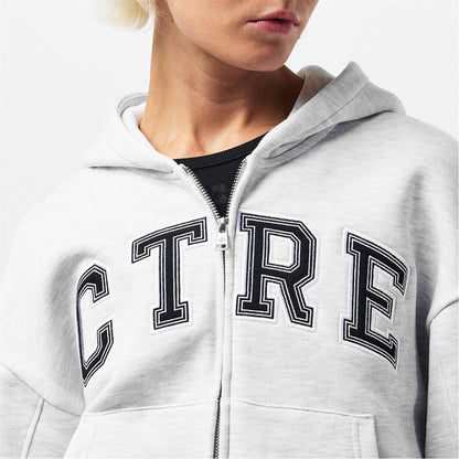 Grey - Pack Shot - Couture Womens-Ladies Applique Logo Cotton Full Zip Hoodie