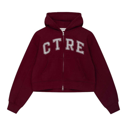 Burgundy - Front - Couture Womens-Ladies Applique Logo Cotton Full Zip Hoodie