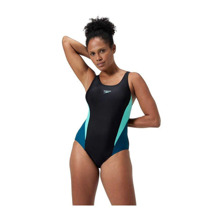 Turquoise - Side - Speedo Womens-Ladies 2.0 Colour Block One Piece Swimsuit