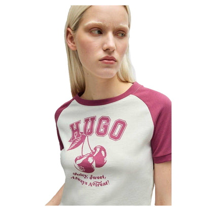 Medium Pink - Side - Hugo Womens-Ladies Crew Neck Short-Sleeved Crop T-Shirt