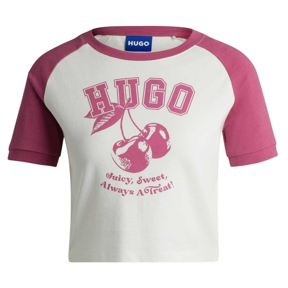 Medium Pink - Front - Hugo Womens-Ladies Crew Neck Short-Sleeved Crop T-Shirt