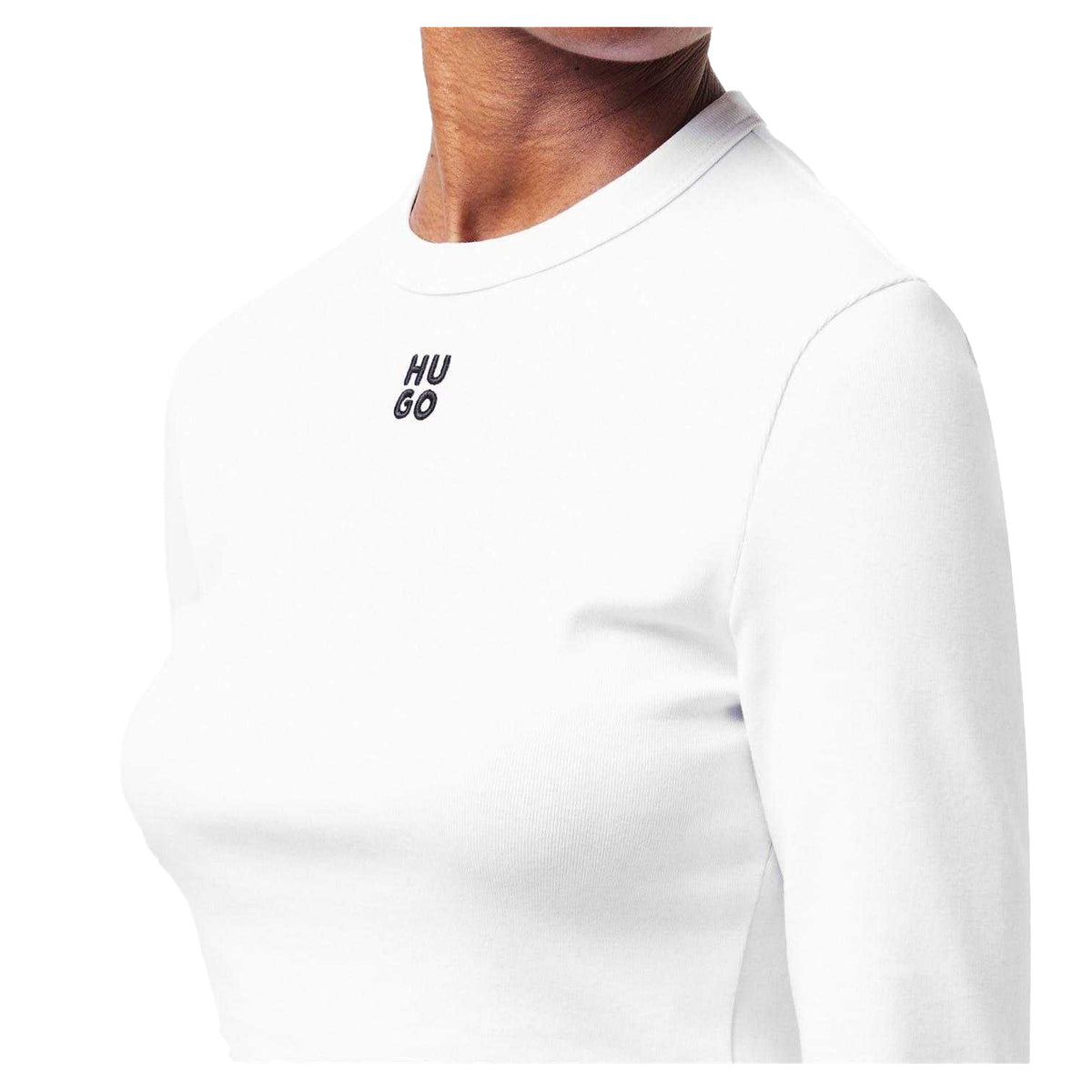 White - Side - Hugo Womens-Ladies Dafilomena Slim Crop Top
