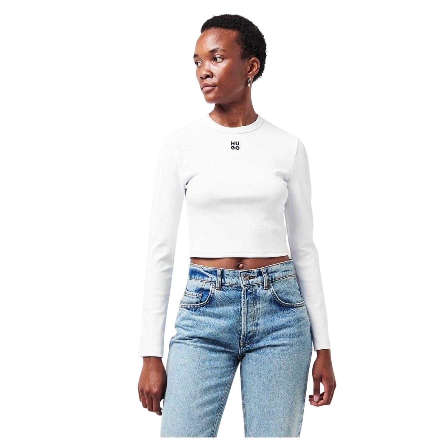 White - Lifestyle - Hugo Womens-Ladies Dafilomena Slim Crop Top