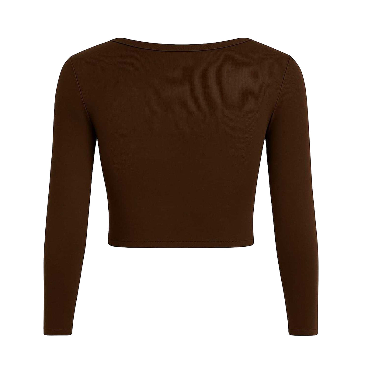 Chocolate - Back - I Saw It First Womens-Ladies Ribbed Long-Sleeved Crop Top