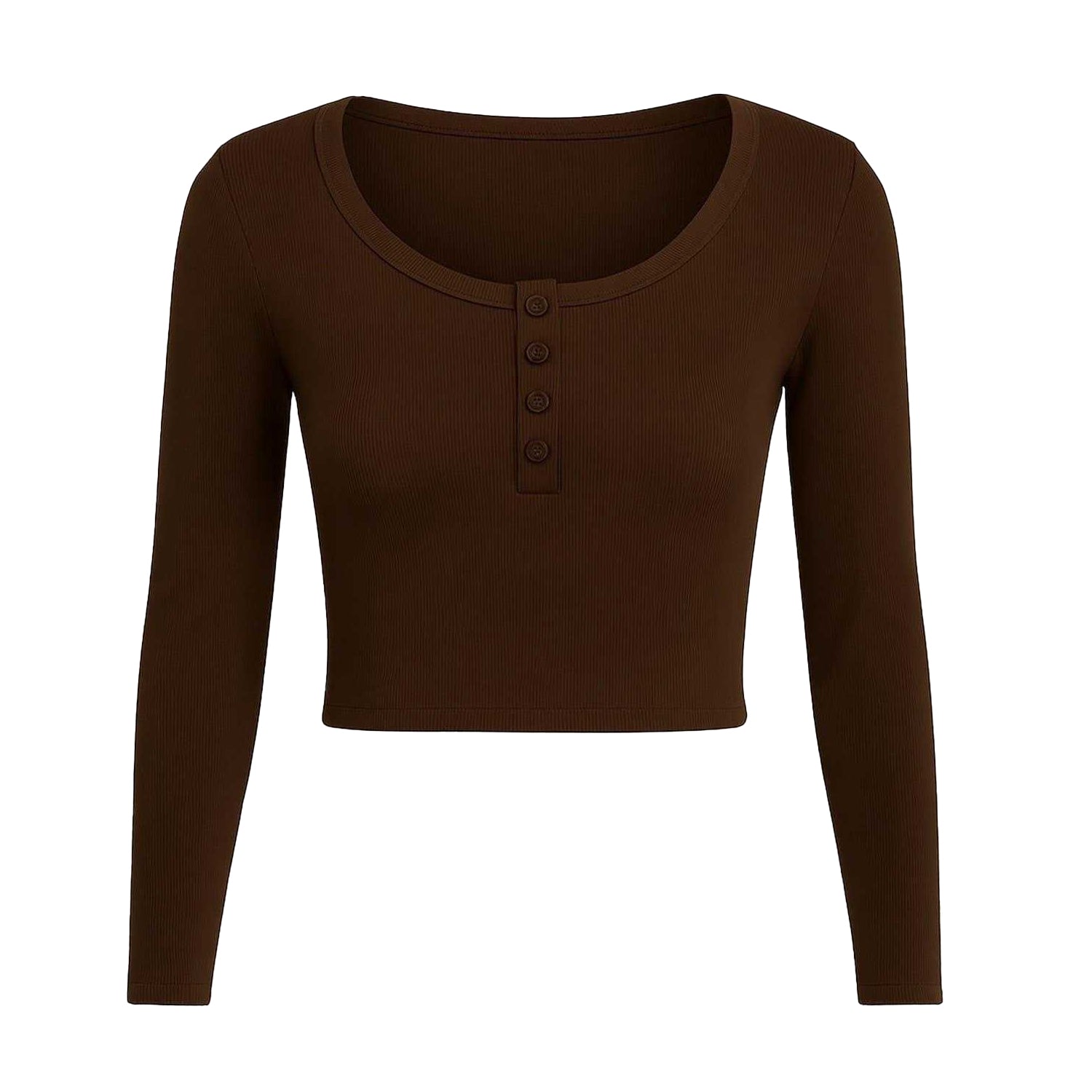 Chocolate - Front - I Saw It First Womens-Ladies Ribbed Long-Sleeved Crop Top