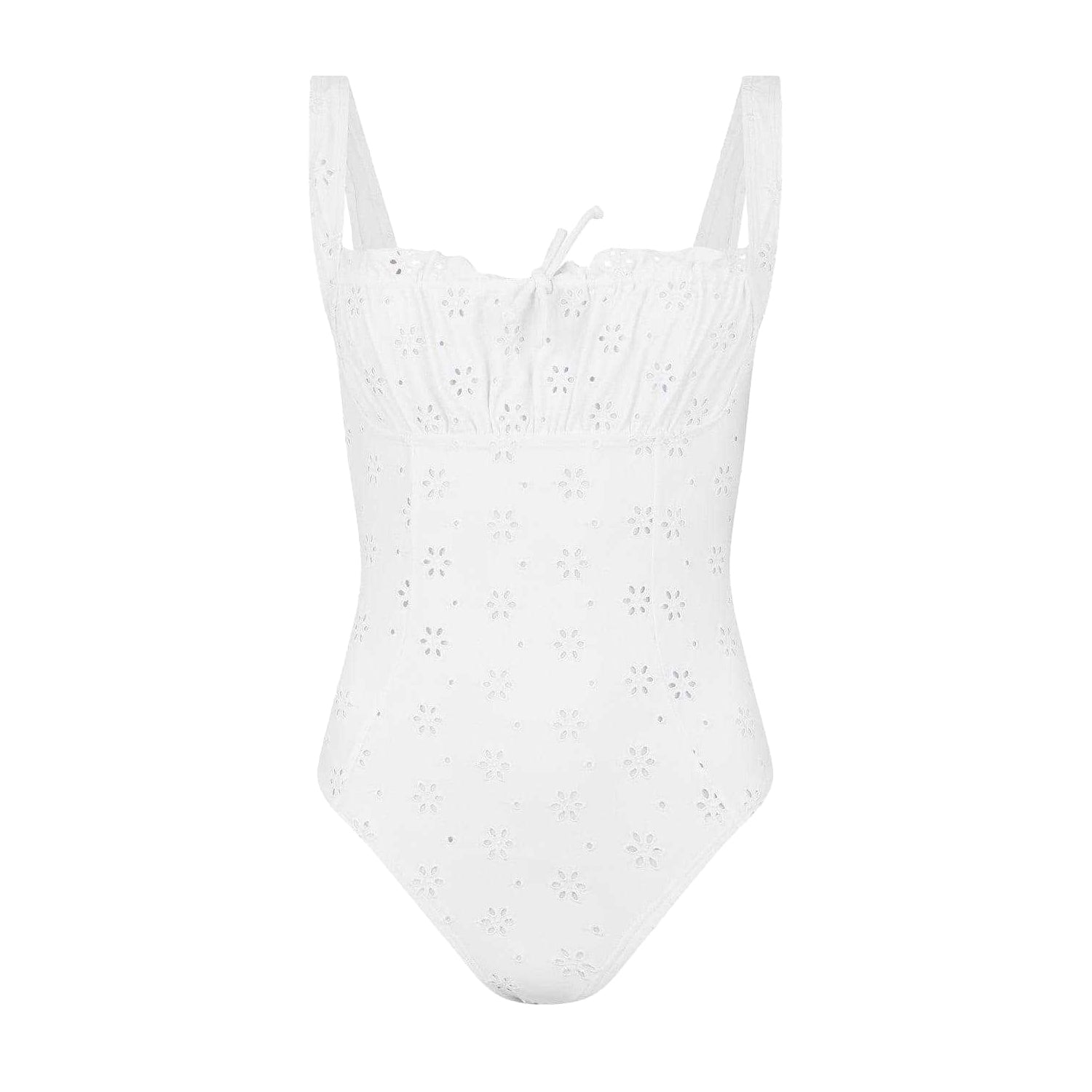 Sea Salt - Front - Jack Wills Womens-Ladies Floral Pattern Broderie One Piece Swimsuit