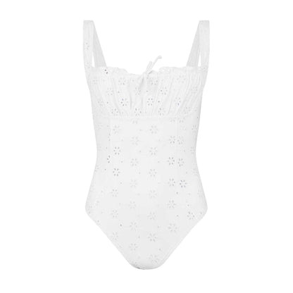 Sea Salt - Front - Jack Wills Womens-Ladies Floral Pattern Broderie One Piece Swimsuit
