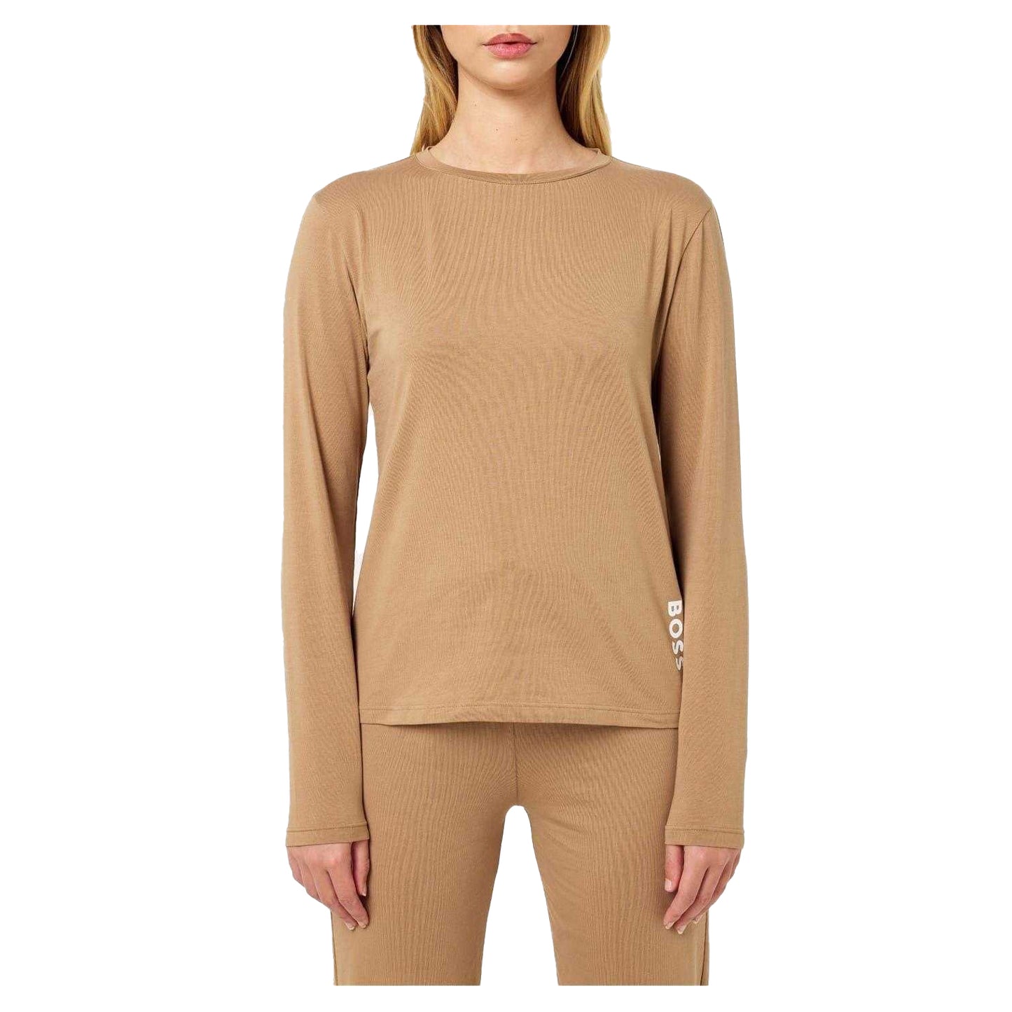 Medium Beige - Back - Boss Womens-Ladies Crew Neck Relaxed Fit Long Pyjama Set