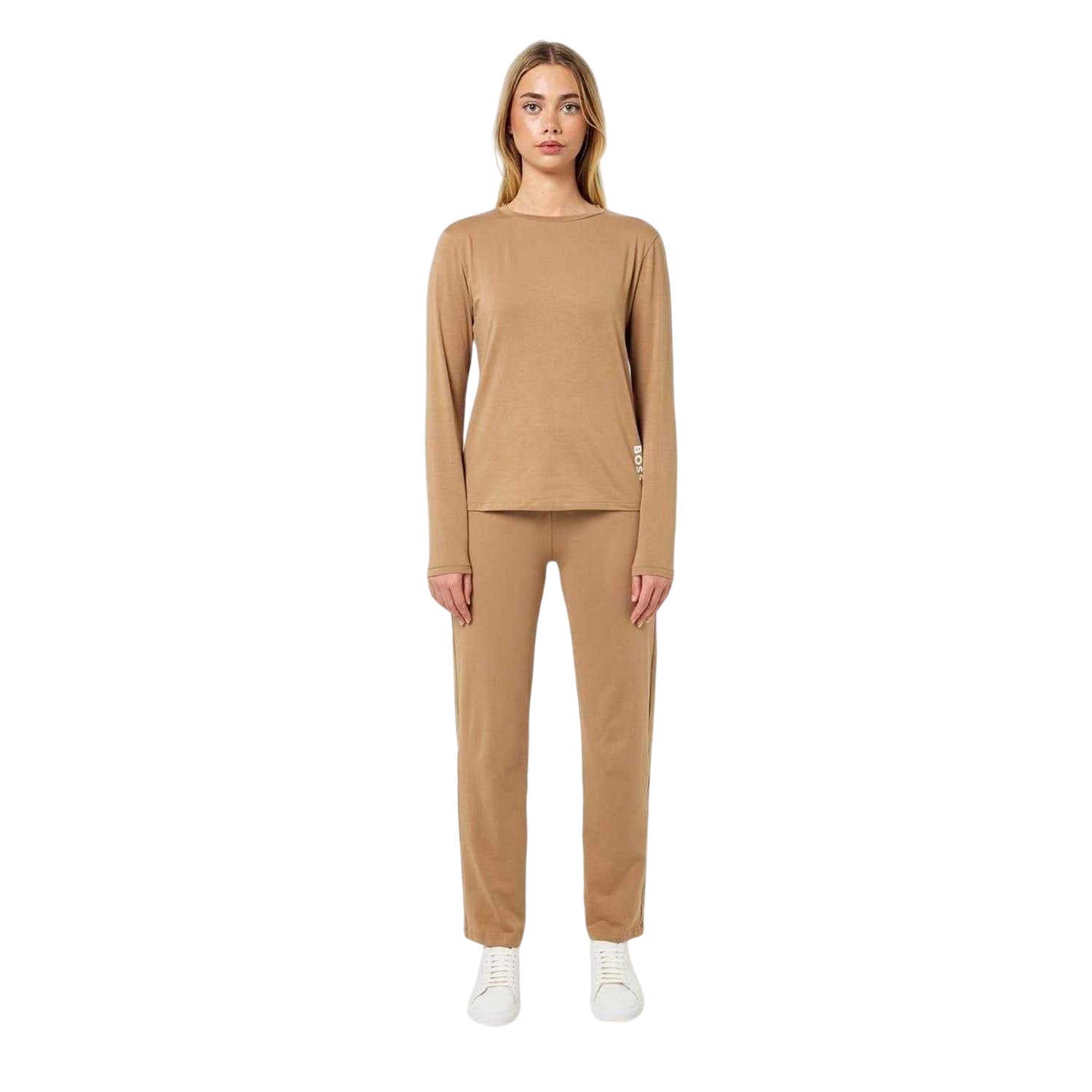 Medium Beige - Lifestyle - Boss Womens-Ladies Crew Neck Relaxed Fit Long Pyjama Set