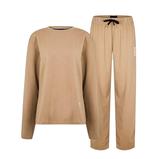 Medium Beige - Front - Boss Womens-Ladies Crew Neck Relaxed Fit Long Pyjama Set