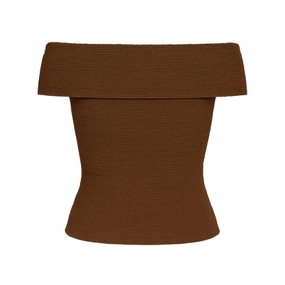 Chocolate - Back - Bardot Womens-Ladies Fitted Sleeveless Bardot Top