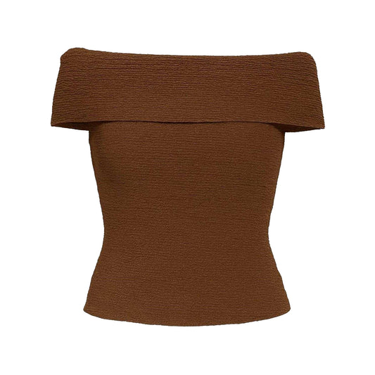 Chocolate - Front - Bardot Womens-Ladies Fitted Sleeveless Bardot Top