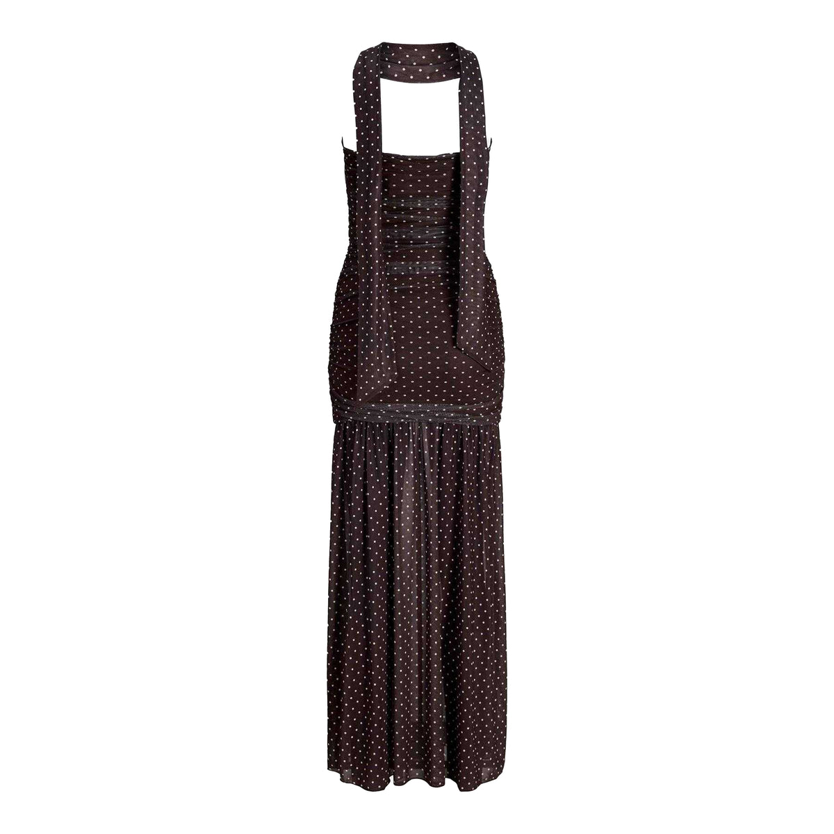 Brown - Back - JJXX Womens-Ladies Polka Dot Mesh Maxi Dress Set