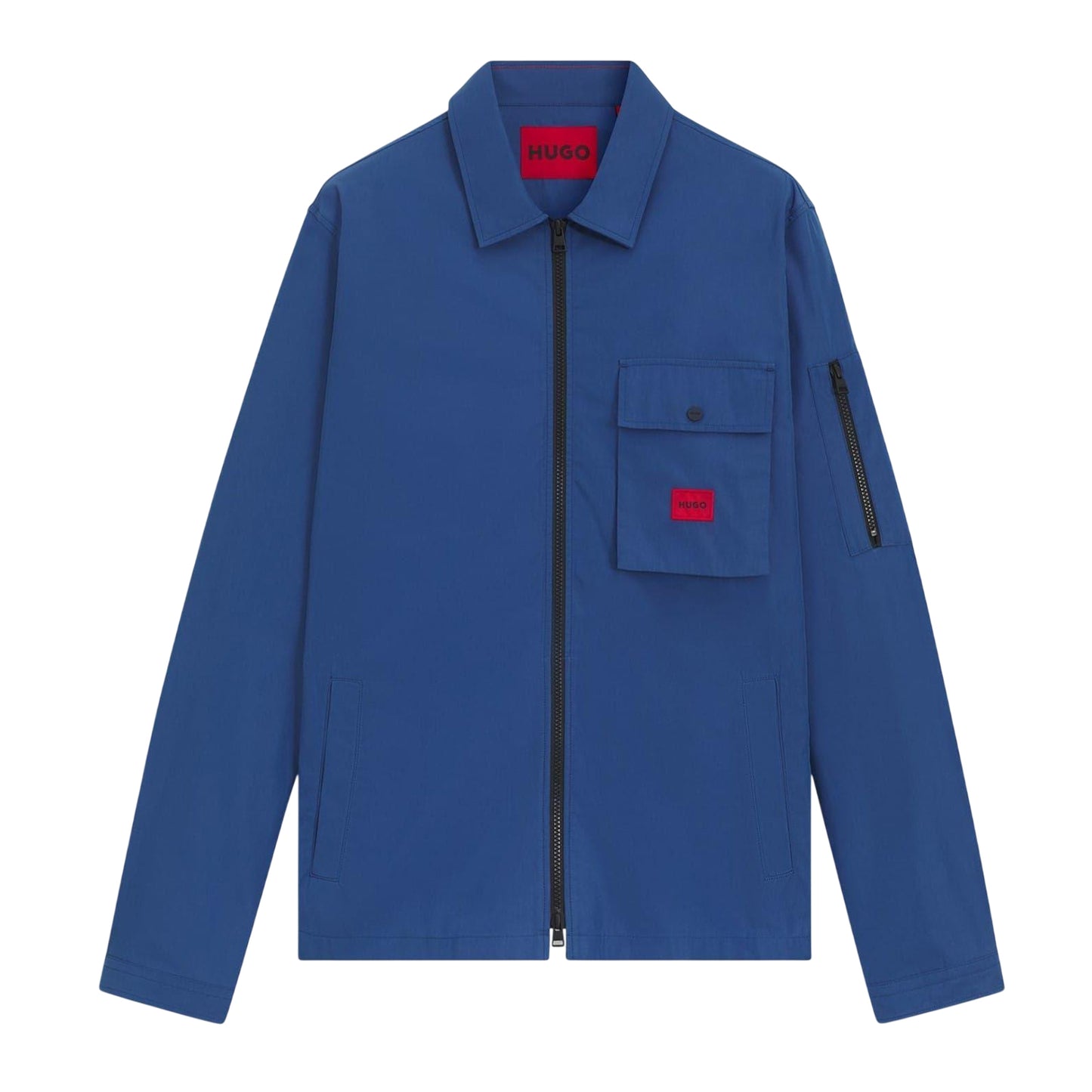 Medium Blue - Front - Hugo Mens Logo Cotton Overshirt