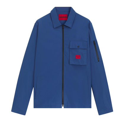 Medium Blue - Front - Hugo Mens Logo Cotton Overshirt