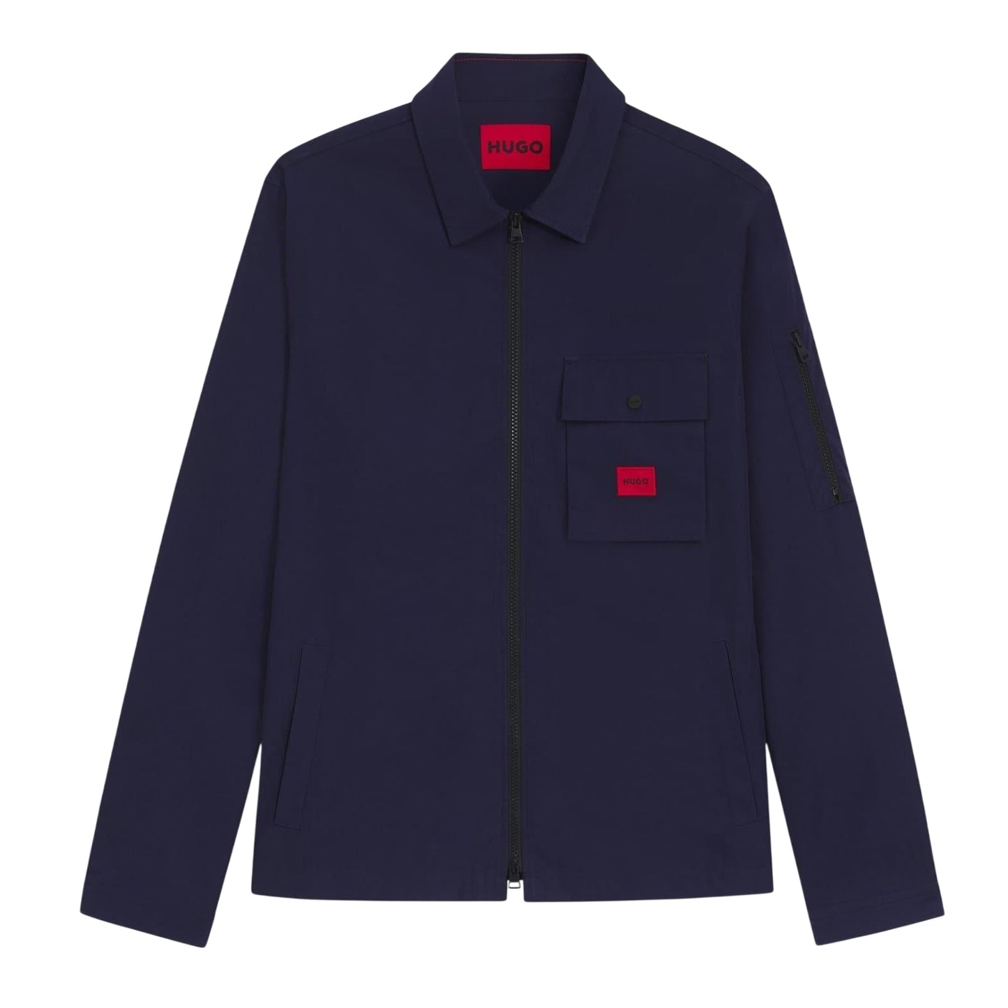 Navy - Front - Hugo Mens Logo Cotton Overshirt