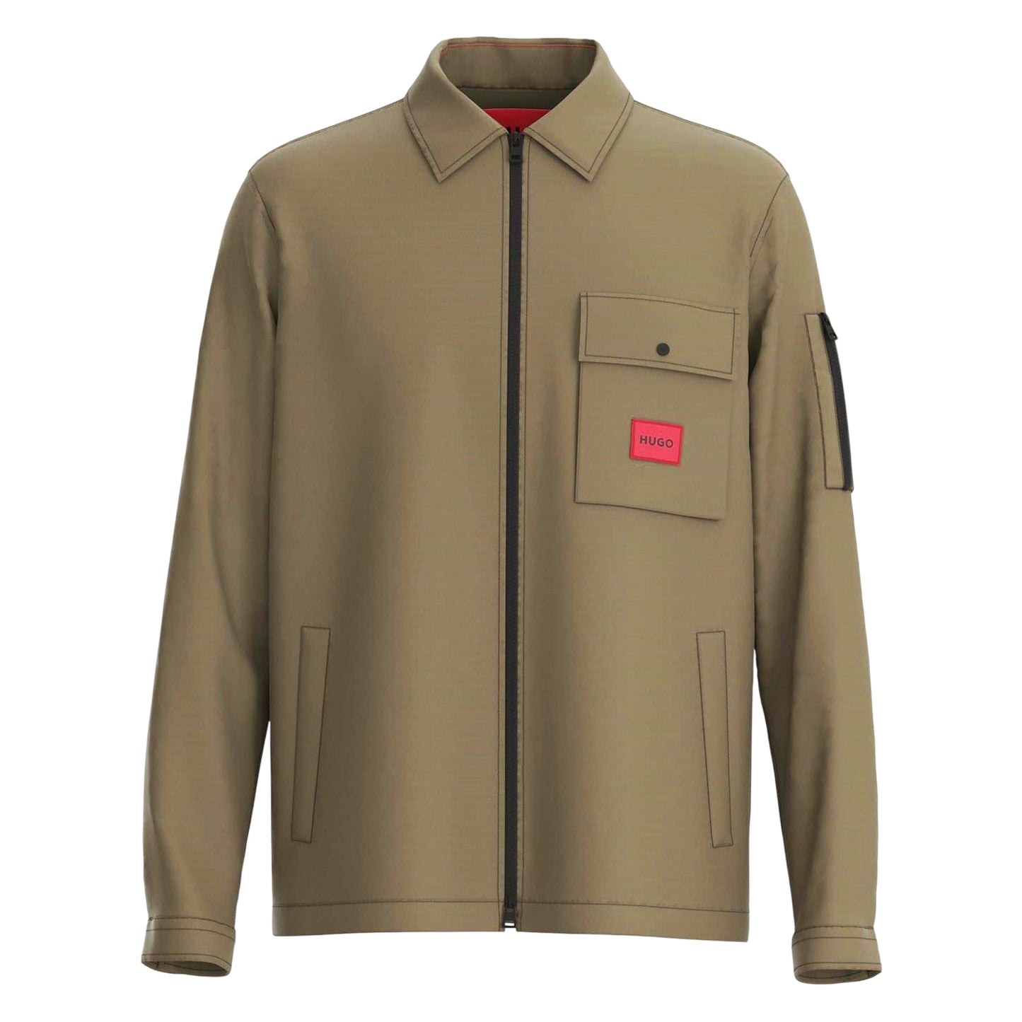 Green - Front - Hugo Mens Logo Cotton Overshirt