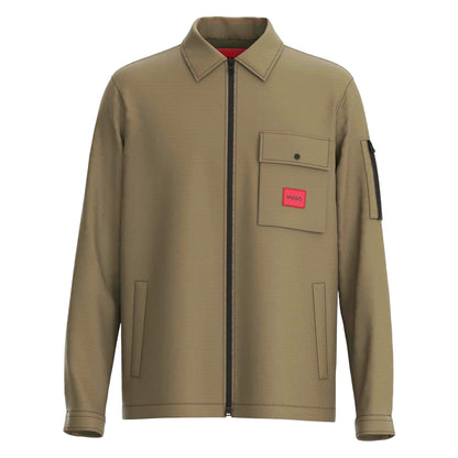 Green - Front - Hugo Mens Logo Cotton Overshirt