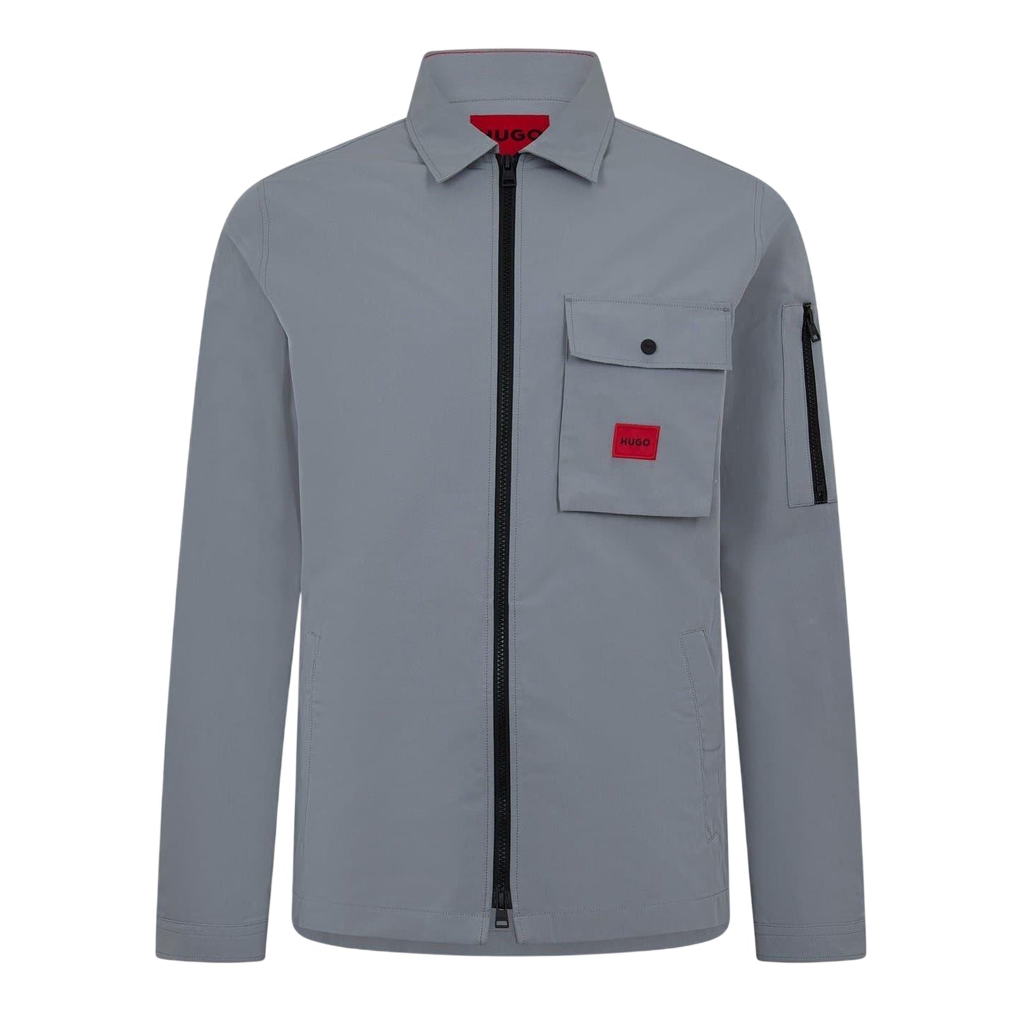 Grey-Grey - Front - Hugo Mens Logo Cotton Overshirt