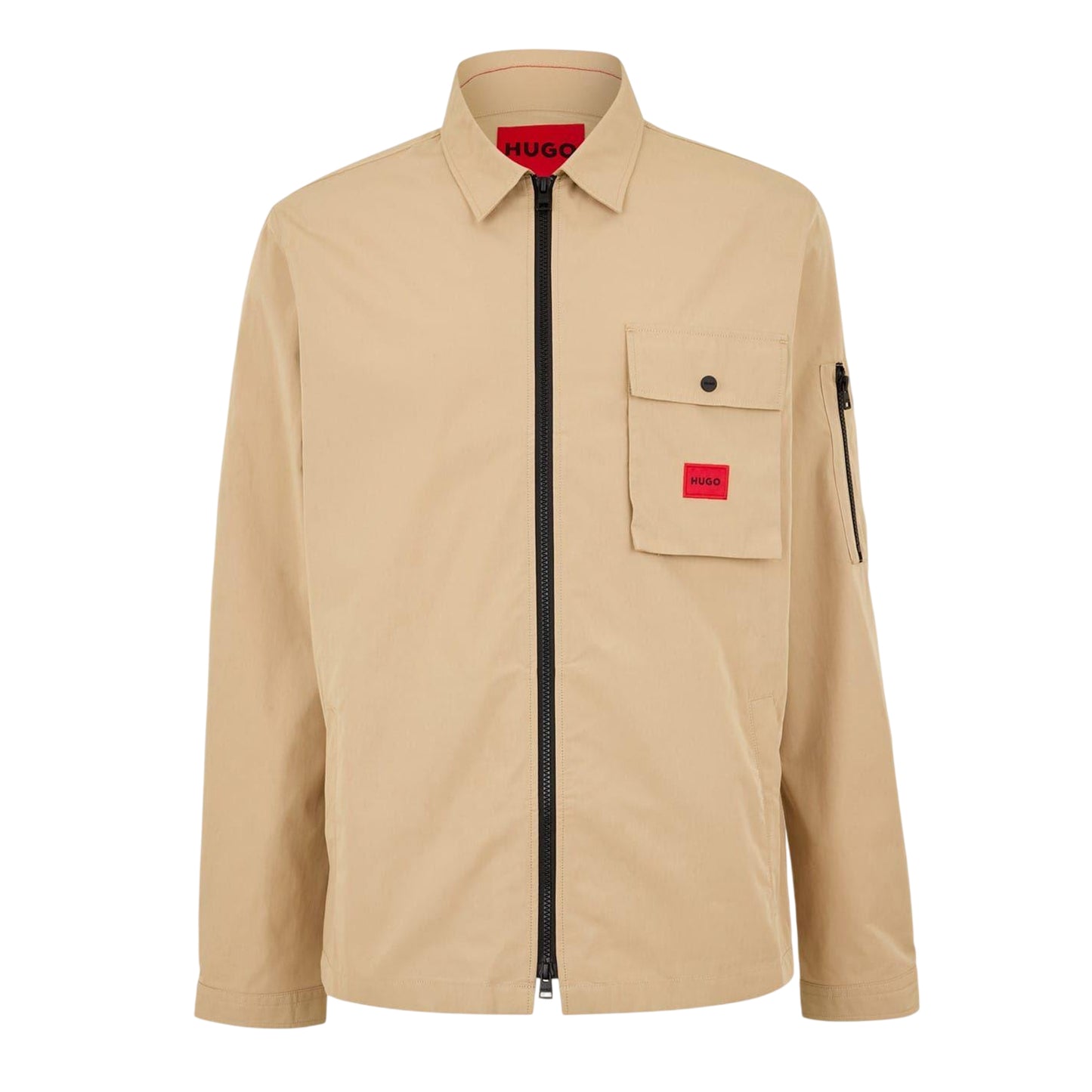 Medium Beige - Front - Hugo Mens Logo Cotton Overshirt