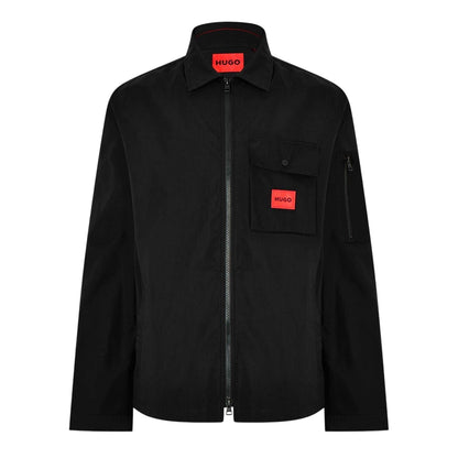 Black - Front - Hugo Mens Logo Cotton Overshirt