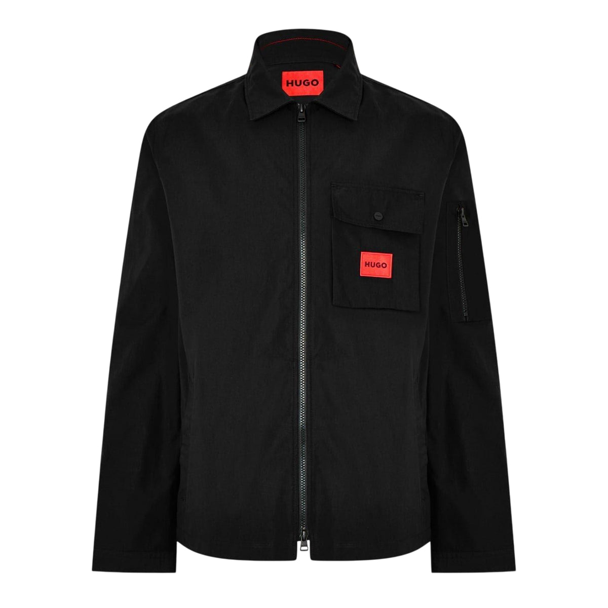 Black - Front - Hugo Mens Logo Cotton Overshirt