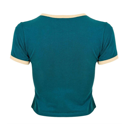 Green - Back - New Balance Womens-Ladies Heritage Ringer Crop Top