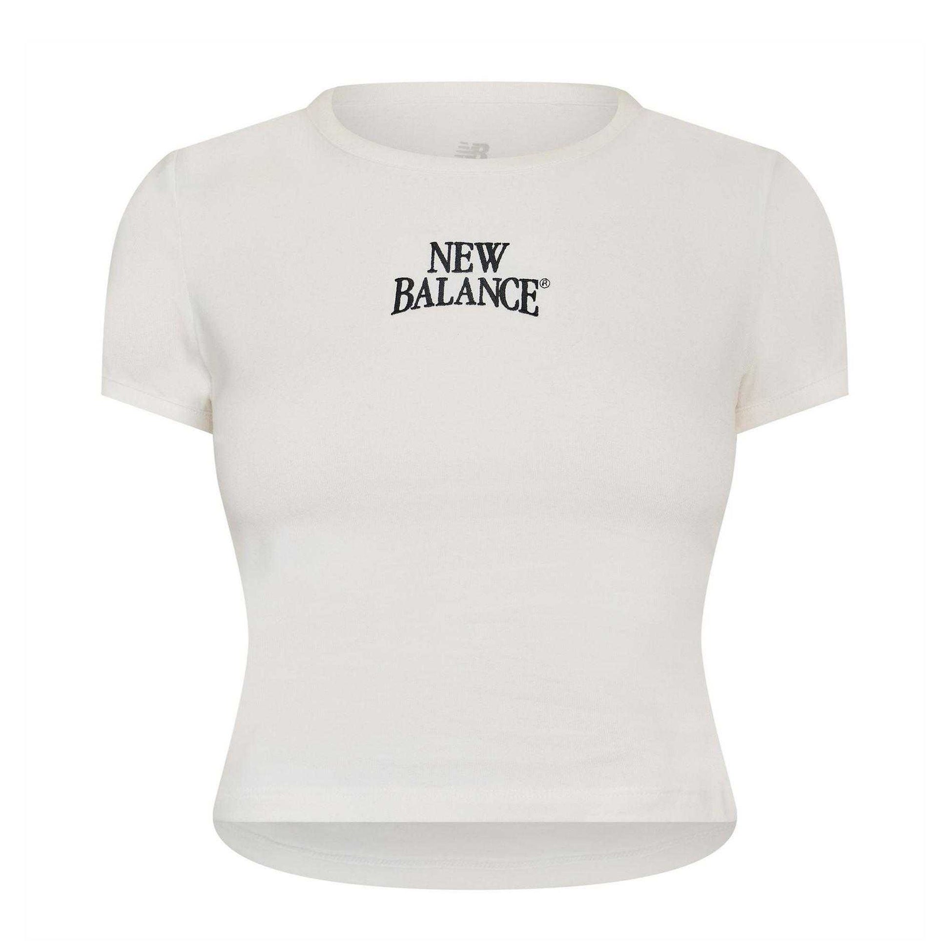 White - Front - New Balance Womens-Ladies Heritage Ringer Crop Top