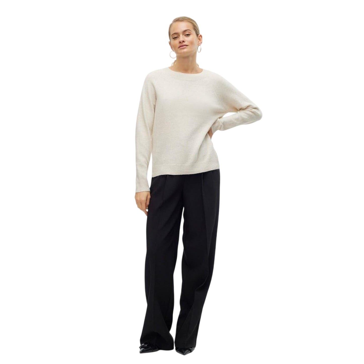 Birch Beige - Pack Shot - Vero Moda Womens-Ladies Doffy Knitted O-Neck Jumper