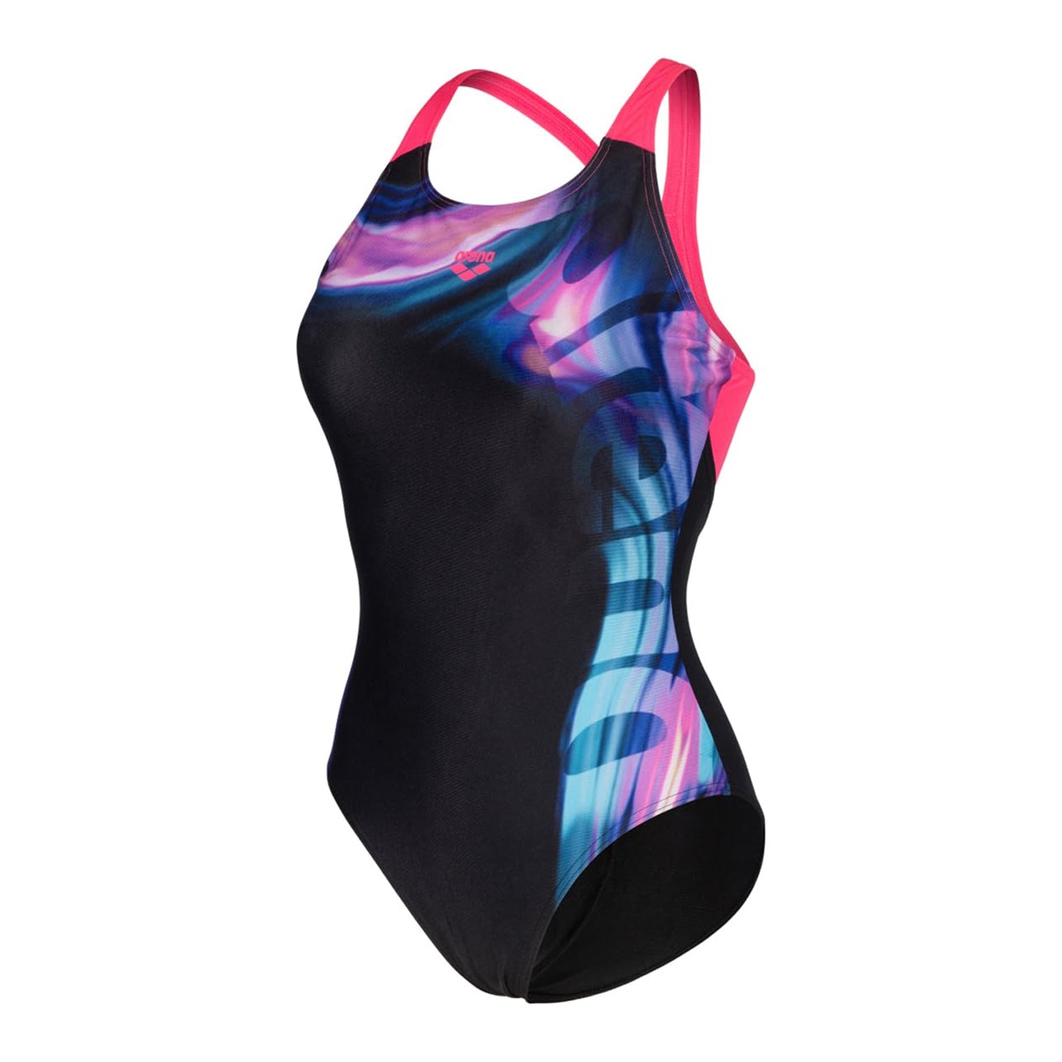 Black-Pink - Side - Arena Womens-Ladies Dreamhline Abstract One Piece Swimsuit
