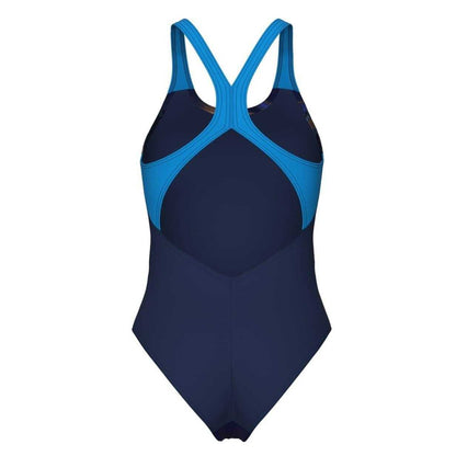 Navy-Turquoise - Back - Arena Womens-Ladies Dreamhline Abstract One Piece Swimsuit