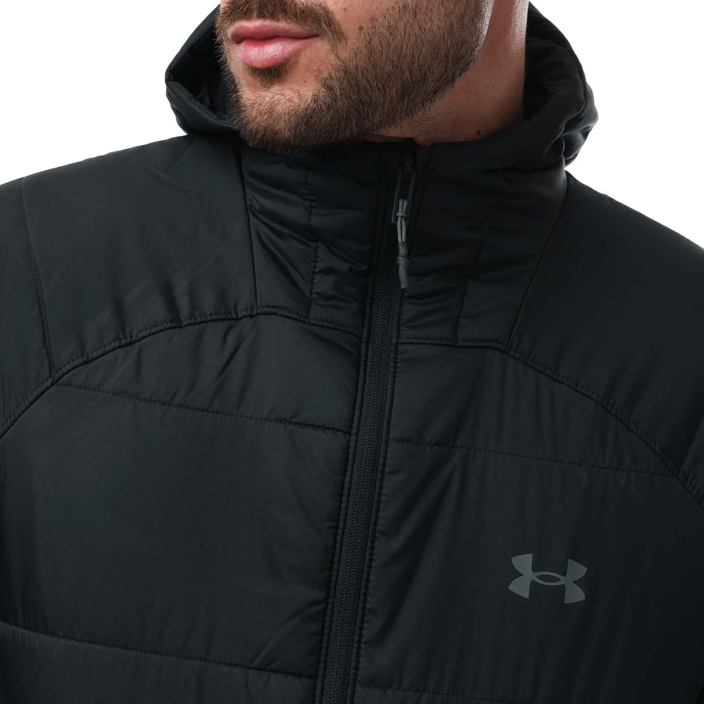 Black-Grey - Side - Under Armour Mens Insulated Hooded Jacket