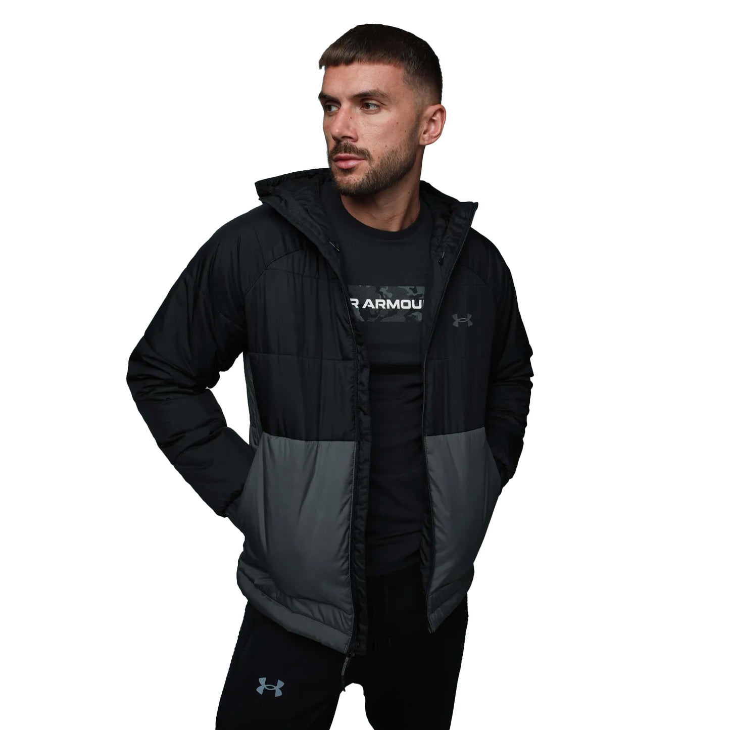 Black-Grey - Front - Under Armour Mens Insulated Hooded Jacket