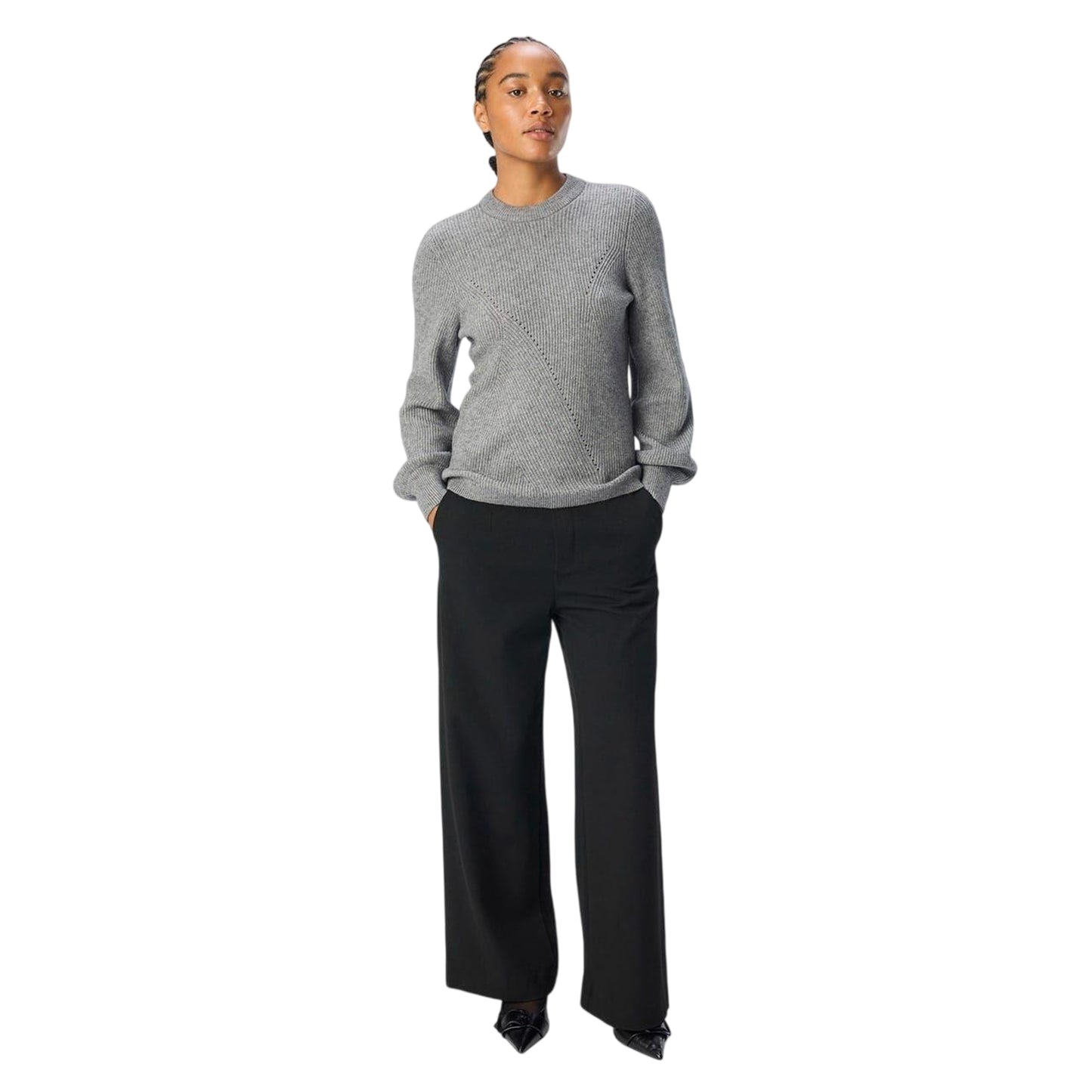 Medium Grey - Pack Shot - Object Womens-Ladies Crew Neck Regular Jumper