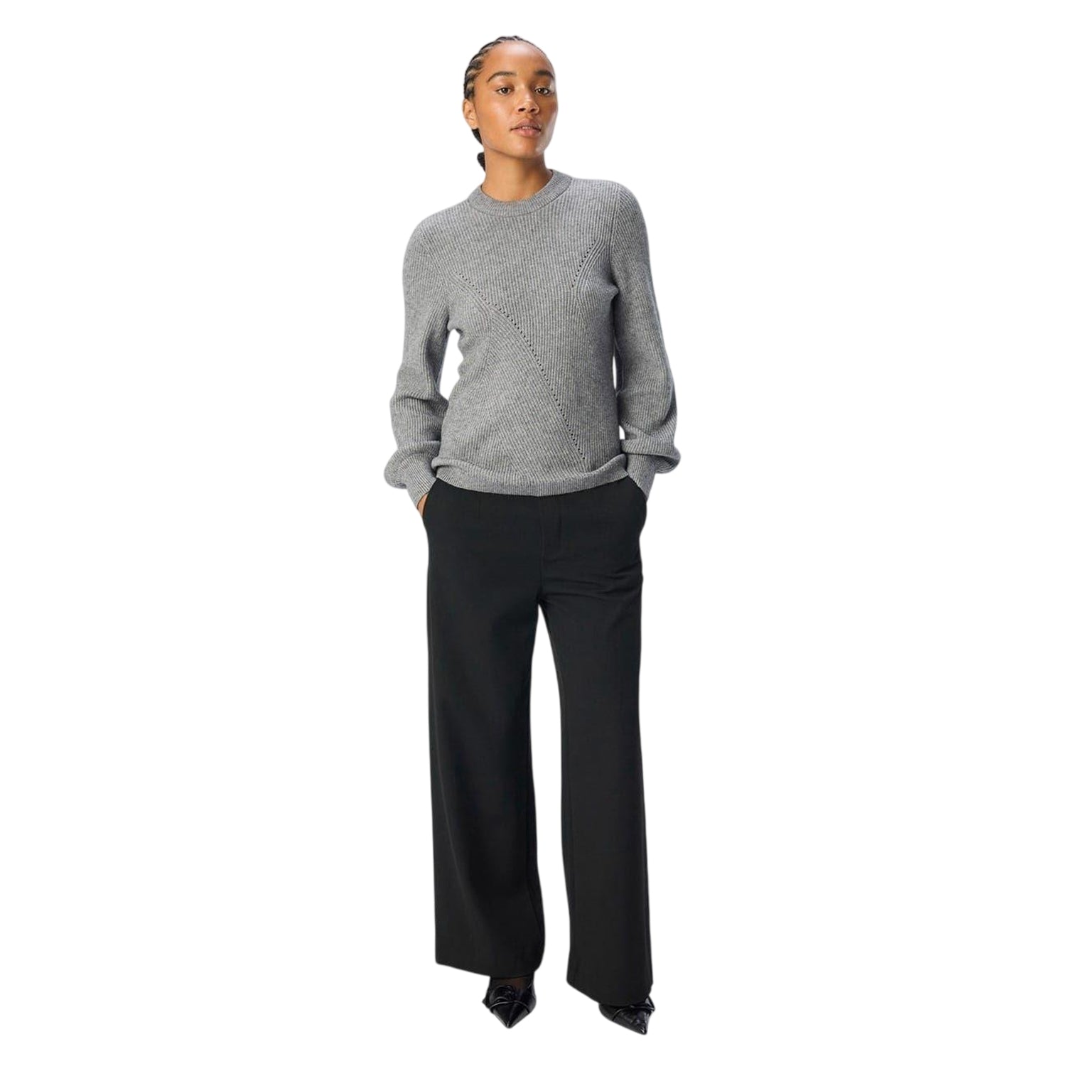Medium Grey - Pack Shot - Object Womens-Ladies Crew Neck Regular Jumper