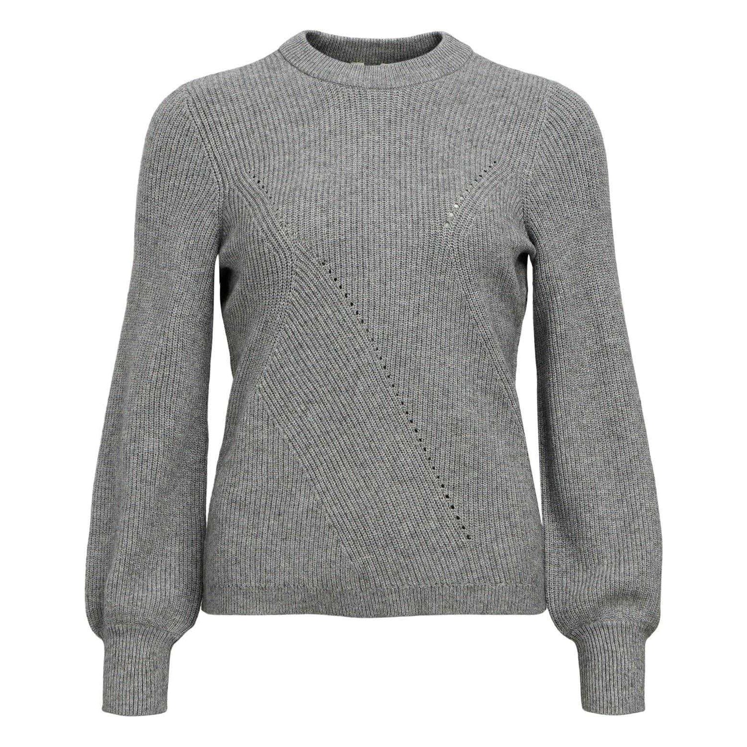 Medium Grey - Front - Object Womens-Ladies Crew Neck Regular Jumper