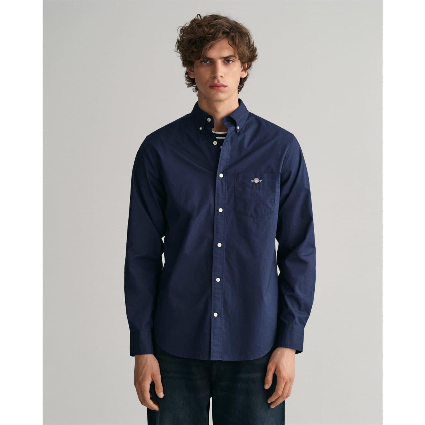 Navy - Front - Gant Mens Poplin Shirt