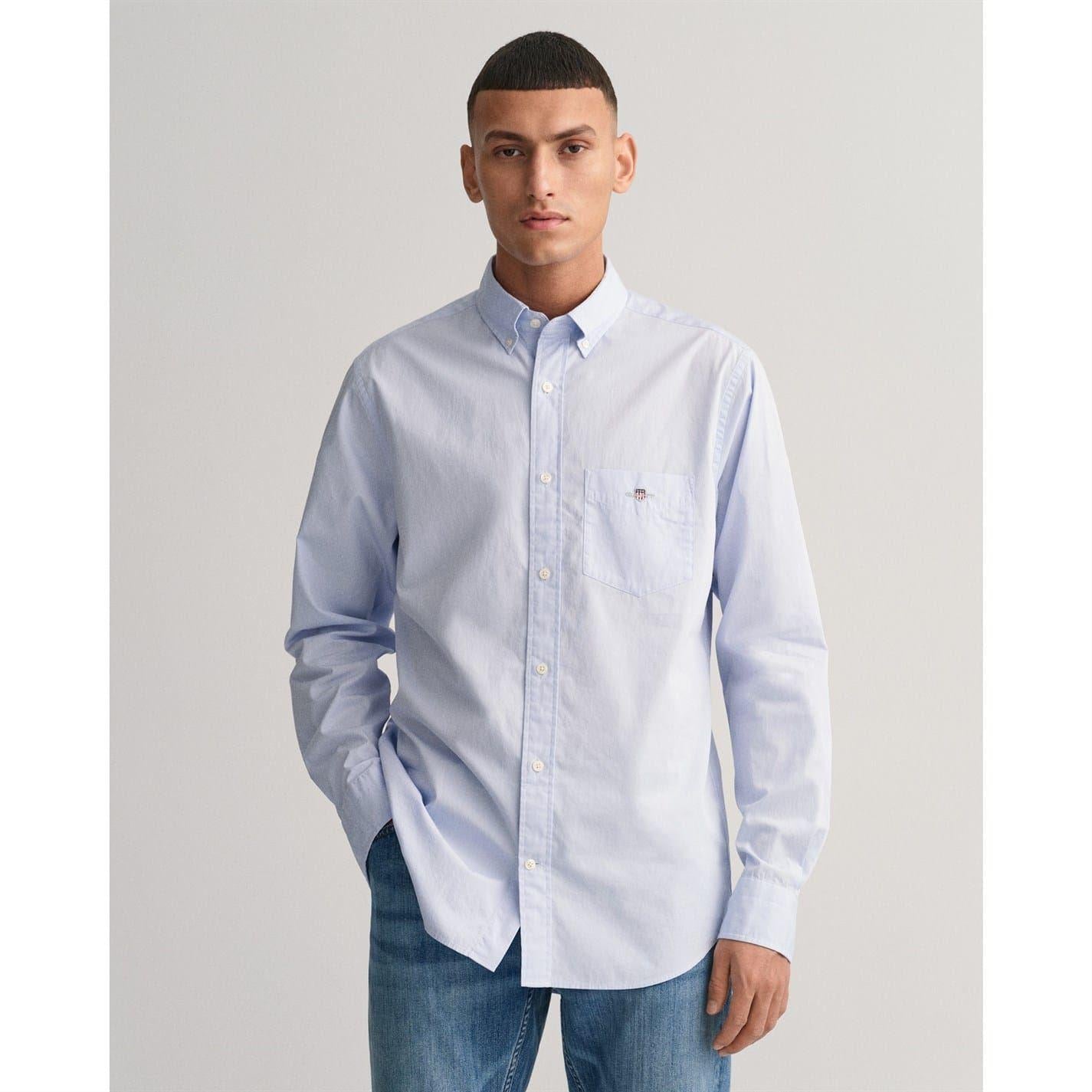 Pale Blue - Front - Gant Mens Poplin Shirt