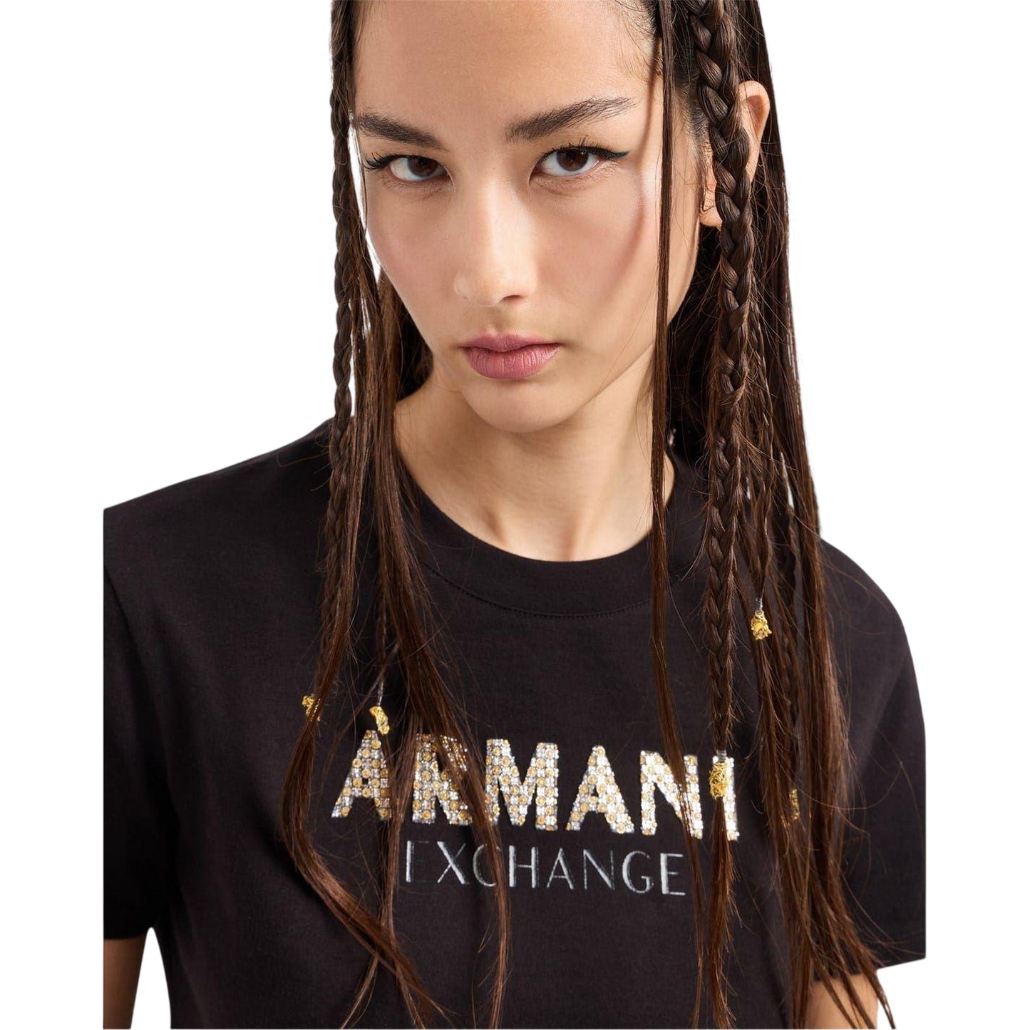 Black - Side - Armani Exchange Womens-Ladies Crew Neck Regular T-Shirt