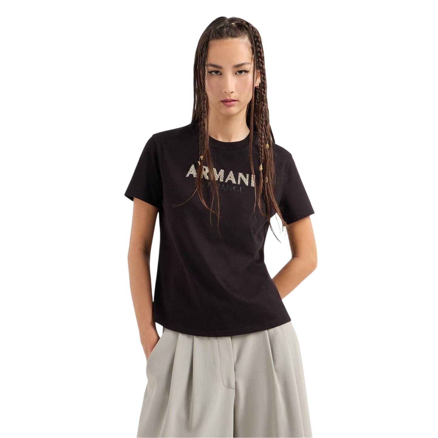 Black - Lifestyle - Armani Exchange Womens-Ladies Crew Neck Regular T-Shirt