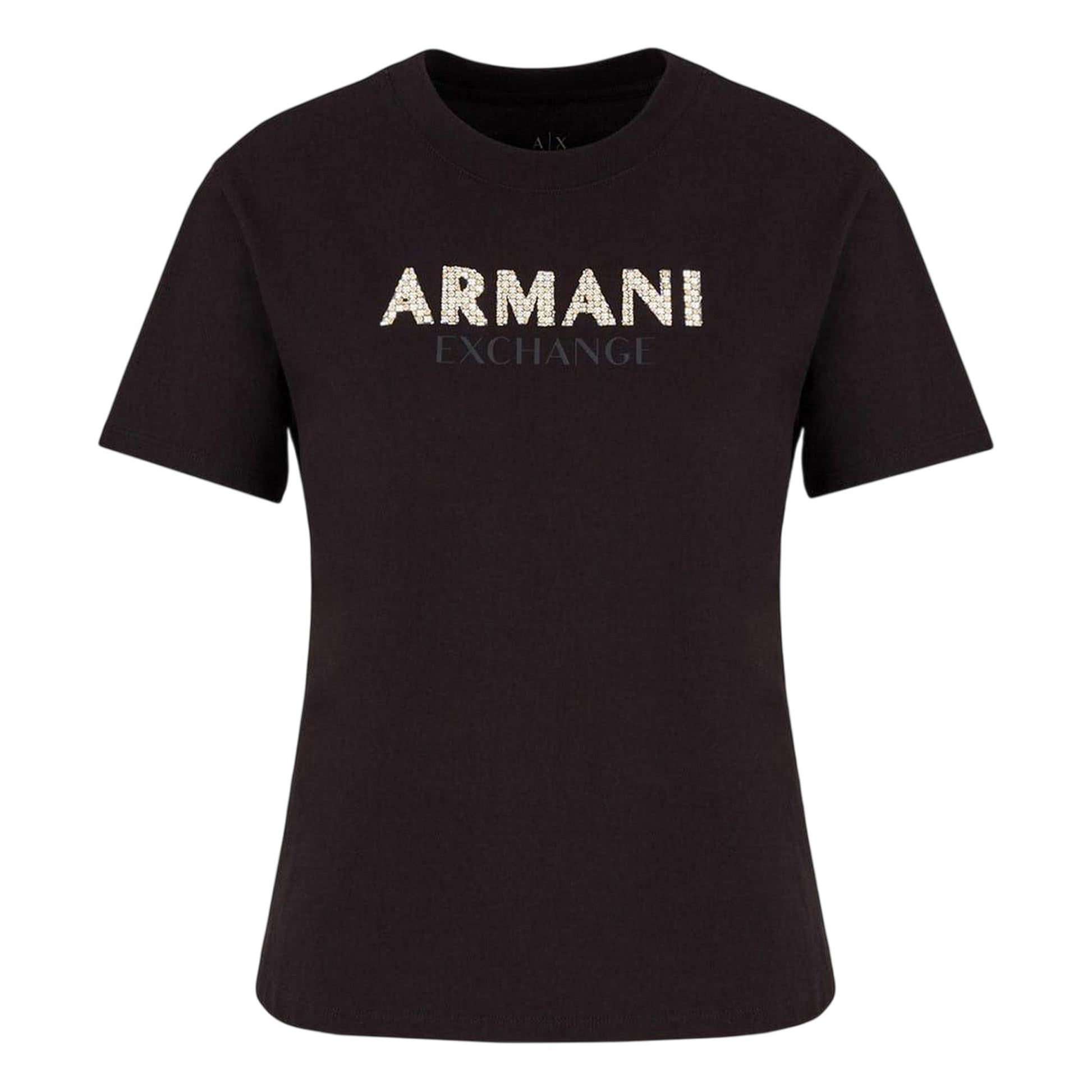 Black - Front - Armani Exchange Womens-Ladies Crew Neck Regular T-Shirt