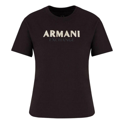 Black - Front - Armani Exchange Womens-Ladies Crew Neck Regular T-Shirt