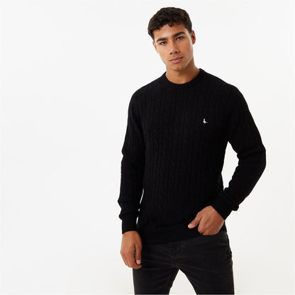 Black - Front - Jack Wills Mens Marlow Cable Knit Merino Wool Jumper