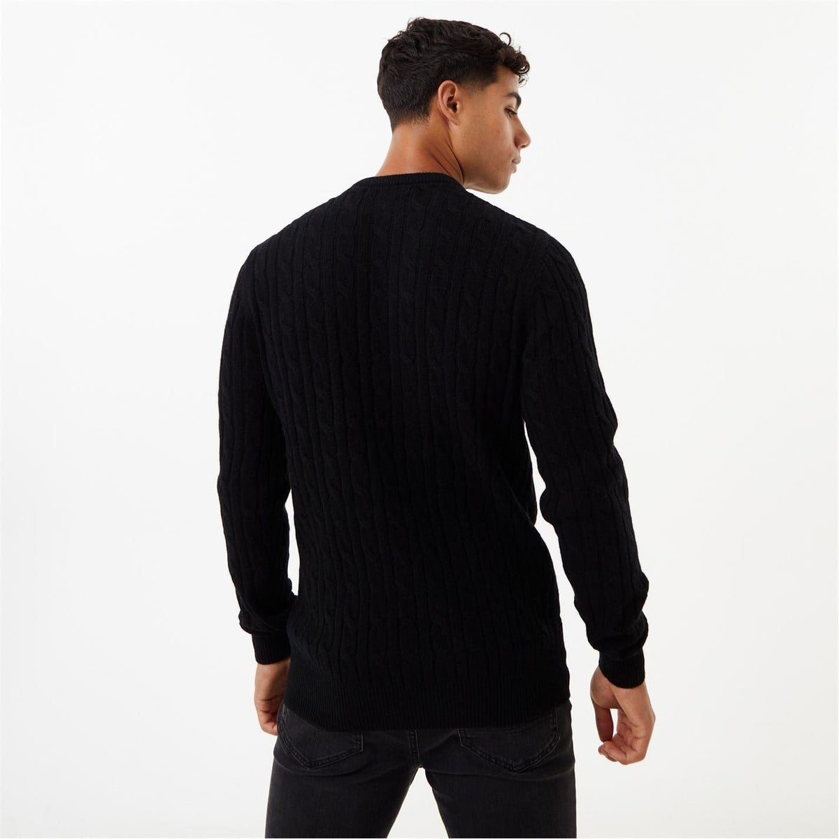 Black - Back - Jack Wills Mens Marlow Cable Knit Merino Wool Jumper