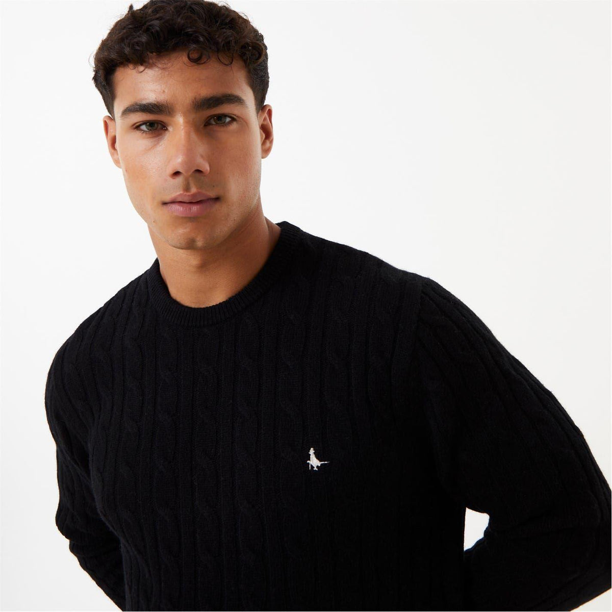 Black - Side - Jack Wills Mens Marlow Cable Knit Merino Wool Jumper