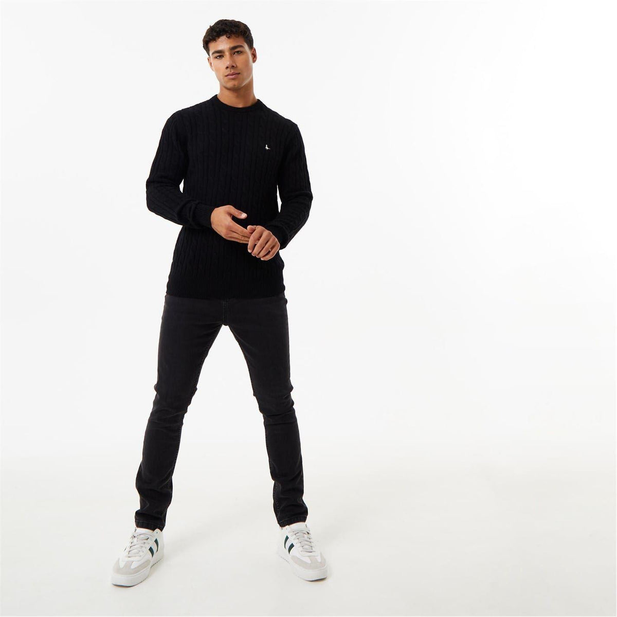 Black - Lifestyle - Jack Wills Mens Marlow Cable Knit Merino Wool Jumper